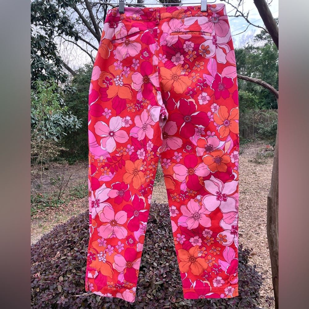 Talbots Perfect Crop Pants Floral Pink and Orange Size 10 - Picture 3 of 9